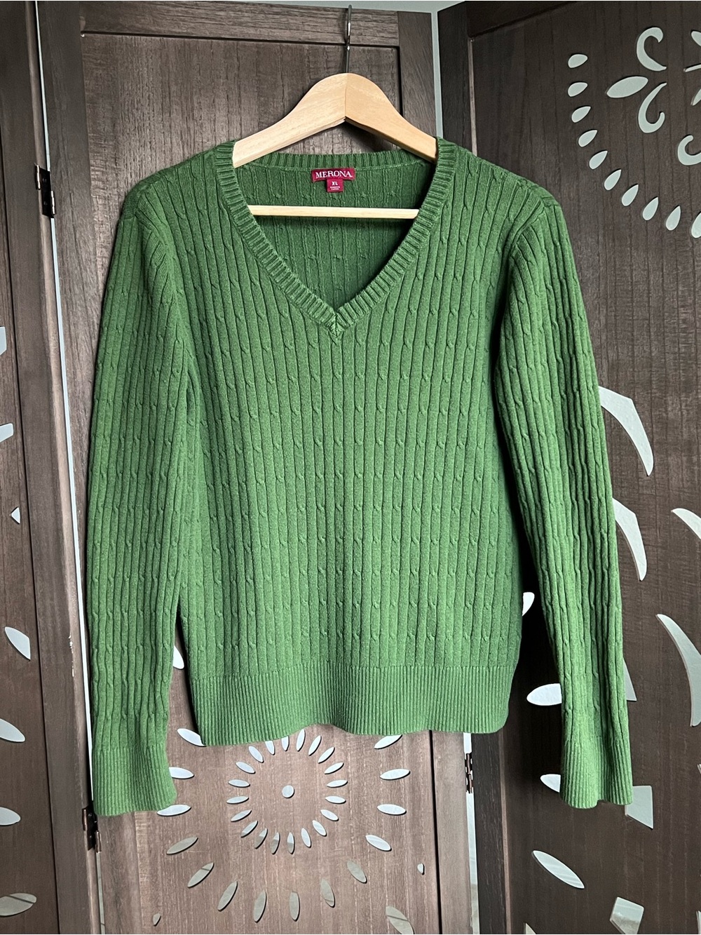 Merona Olive Green Cable V-Neck Sweater